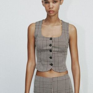 Zara brown and Cream Checkered vest